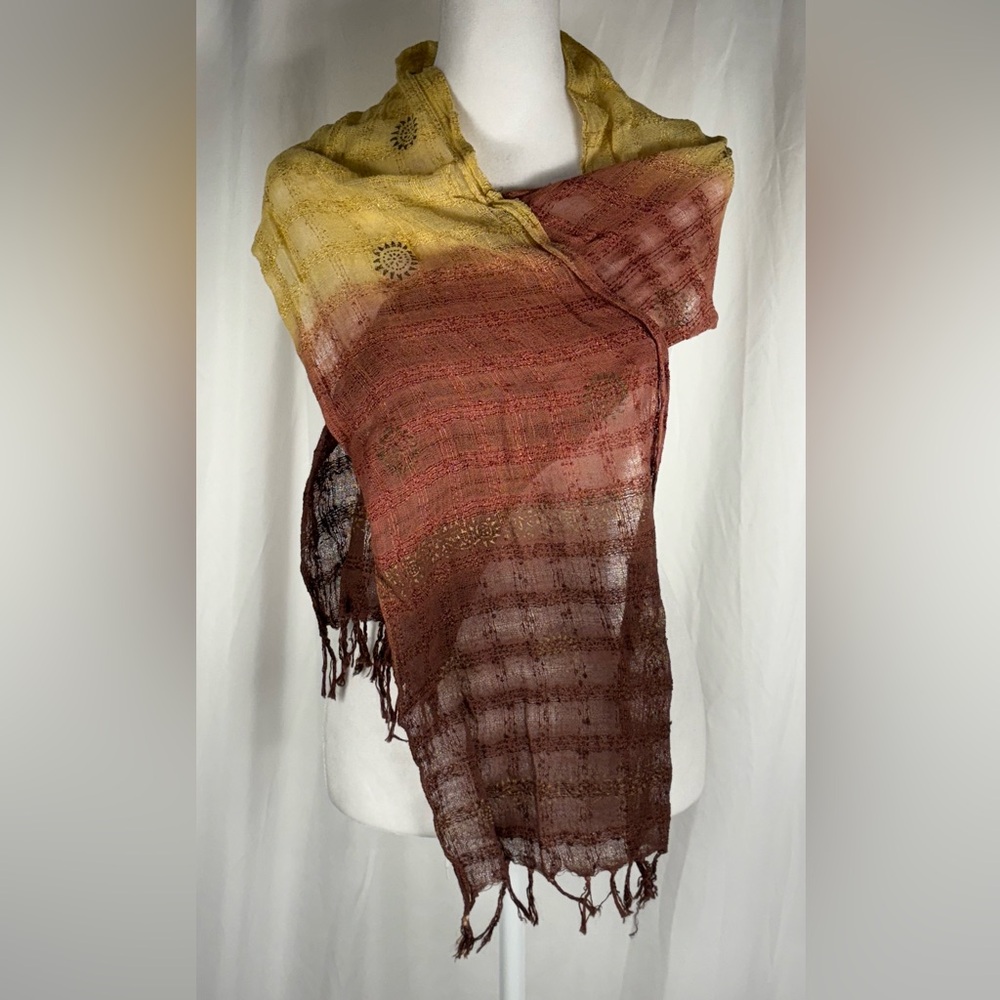 Chico’s Elegant Gradient Scarf Shawl Wrap, 60” x 11” w/2.5” Fringe